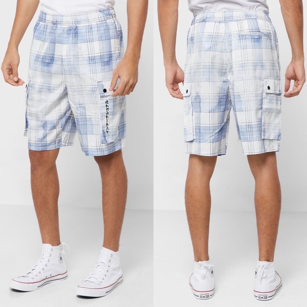 New Topman Checked‎ Oversized Shorts Blue White Size 28 Mens Topshop Cargo Long